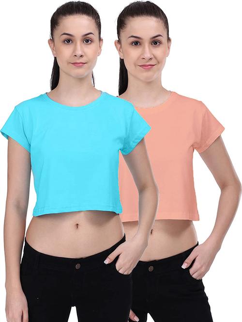 women pack of 2 solid round neck t-shirt - 21903601 - Very Small Image - 1