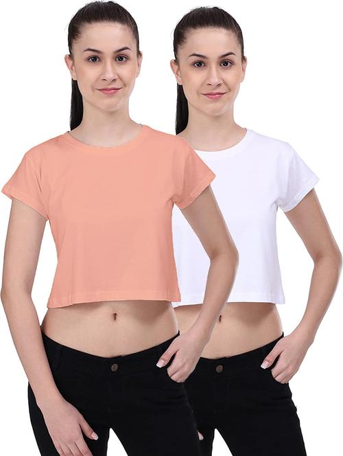women pack of 2 solid round neck t-shirt - 21903635 - Very Small Image - 1