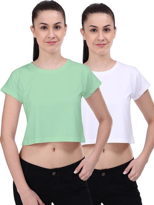 women pack of 2 solid round neck t-shirt - 21903640 - Very Small Image - 1