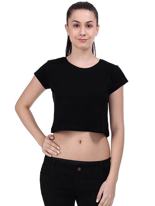 women solid short sleeve crop t-shirt - 21903643 - Very Small Image - 1