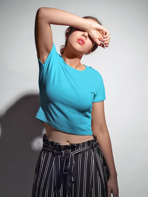 women solid short sleeve crop t-shirt - 21903855 - Very Small Image - 1