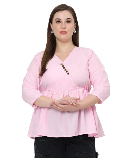 women solid overlap neck peplum top - 21905147 - Very Small Image - 1