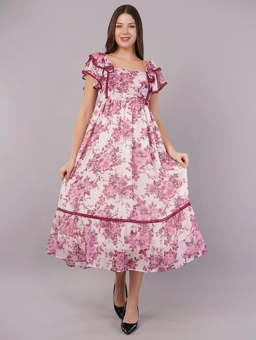 women floral print ruffled sleeves tiered dress - 21905245 - Very Small Image - 1