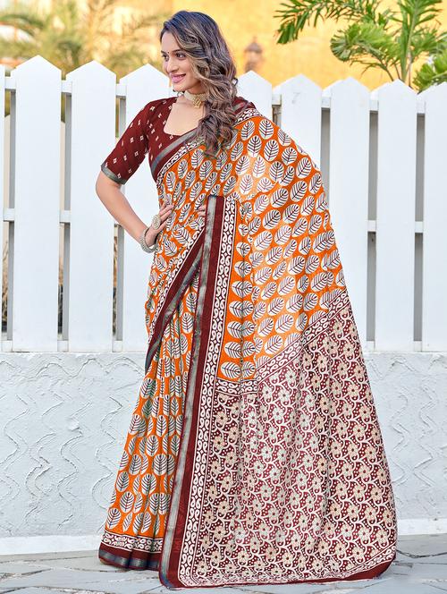 women printed casual wear saree with blouse - 21905375 - Very Small Image - 1
