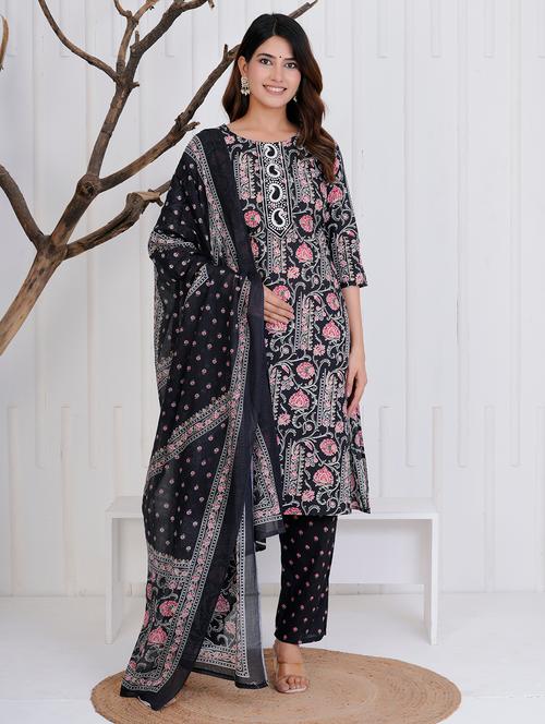 women three quarter sleeve kurta pant with dupatta set - 21905863 - Very Small Image - 1