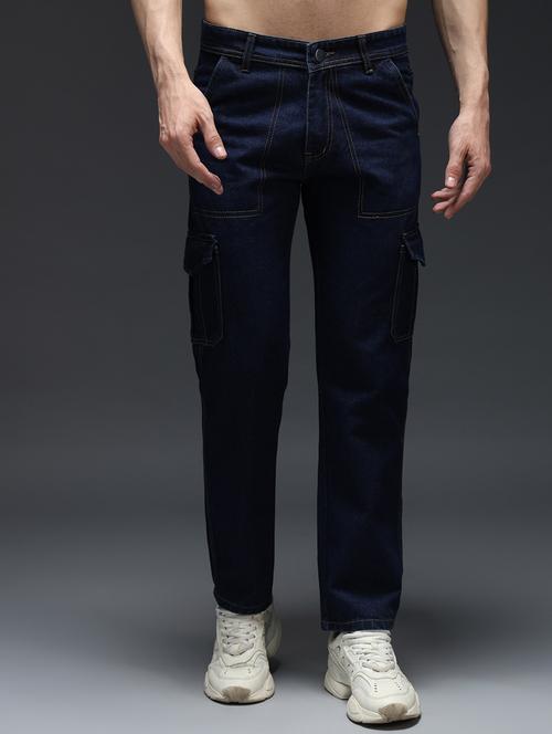 men solid mid rise regular fit denim cargo - 21906018 - Very Small Image - 1