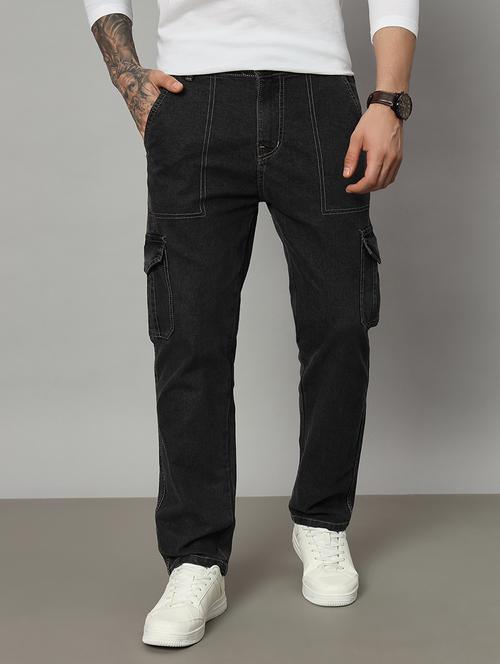 men solid mid rise regular fit denim cargo - 21906026 - Very Small Image - 1