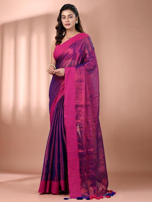 women solid with work embellished saree with blouse - 21908403 - Very Small Image - 1