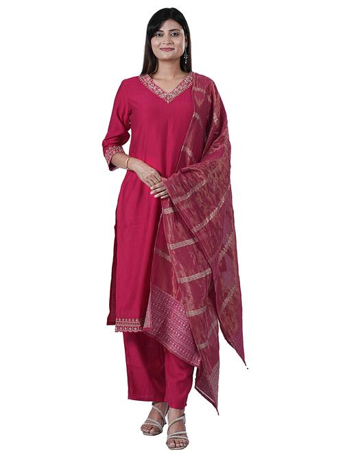 women three quarter sleeve kurta pant with dupatta set - 21909077 - Very Small Image - 1