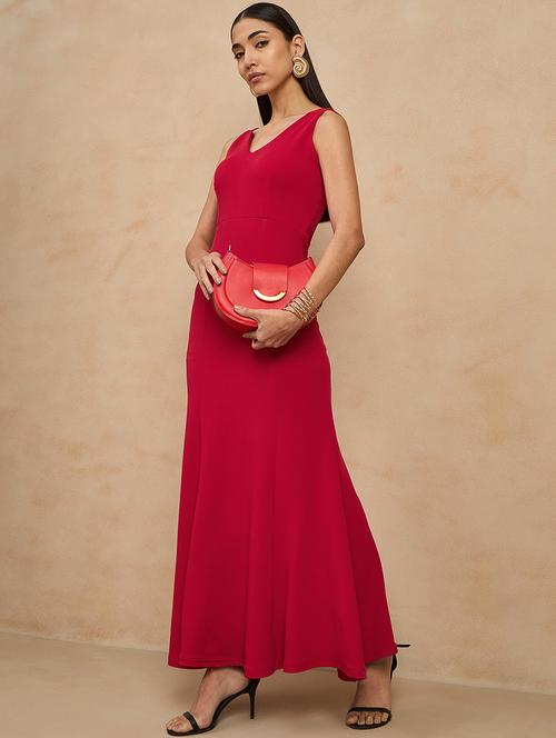 women red solid sleeveless a-line dress - 21909184 - Very Small Image - 1
