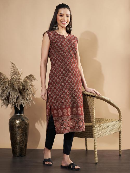 women floral printed sleeveless straight kurta - 21910395 - Very Small Image - 1
