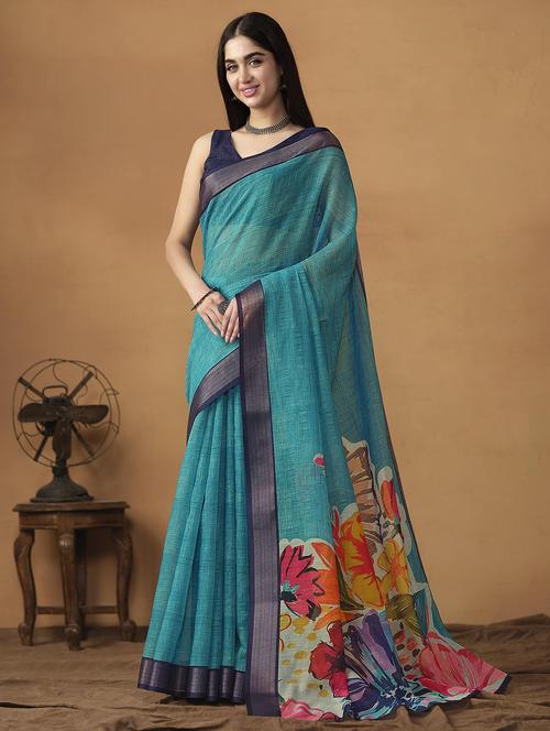 women printed casual wear saree with blouse - 21911852 - Very Small Image - 1