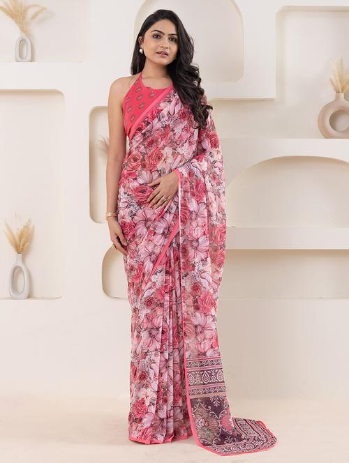 women floral printed ready to wear saree with blouse - 21911987 - Very Small Image - 1