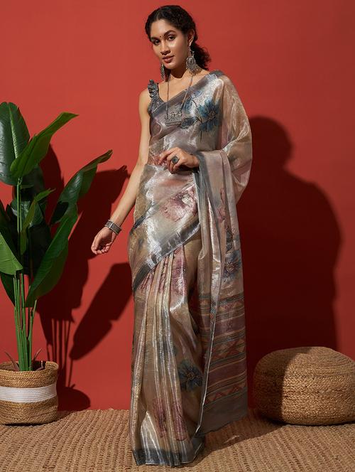 women printed casual wear saree with blouse - 21912119 - Very Small Image - 1
