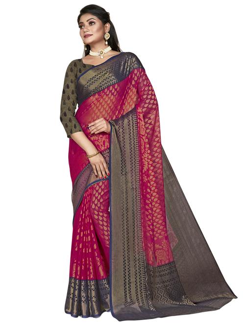 women magenta printed saree with blouse - 21912155 - Very Small Image - 1