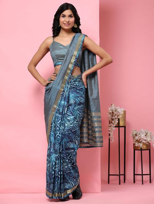 women printed half & half saree with blouse - 21912269 - Very Small Image - 1