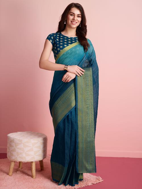 women blue ready to wear saree with blouse - 21912281 - Very Small Image - 1