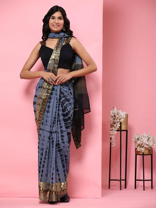 women tie & dye ready to wear saree with blouse - 21912285 - Very Small Image - 1