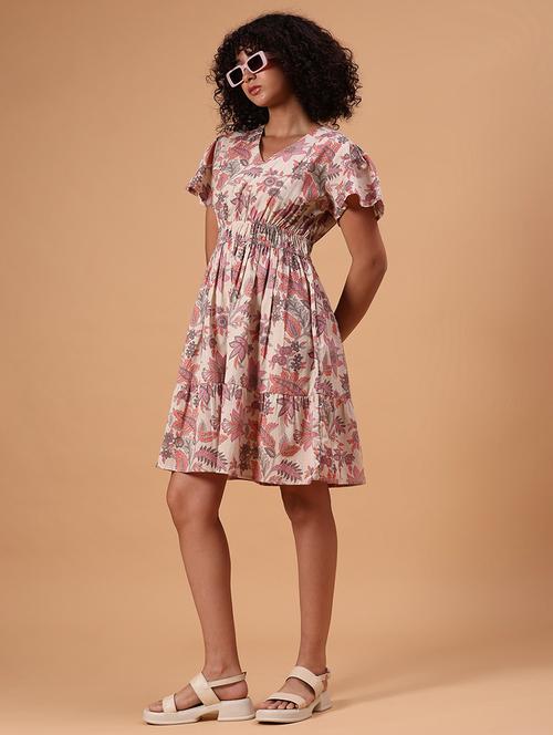 women floral printed short sleeve tiered dress - 21912486 - Very Small Image - 1