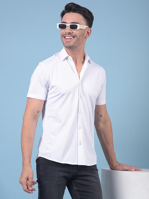 men solid short sleeve slim fit casual shirt - 21914268 - Very Small Image - 1
