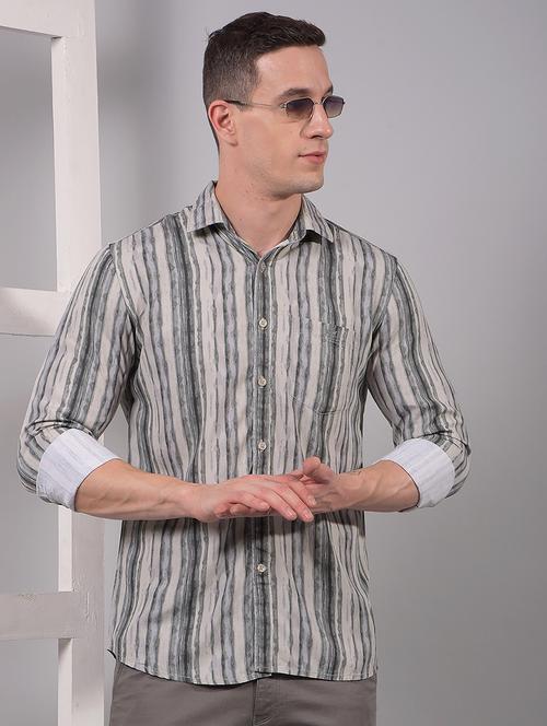 men striped long sleeve slim fit casual shirt - 21914284 - Very Small Image - 1