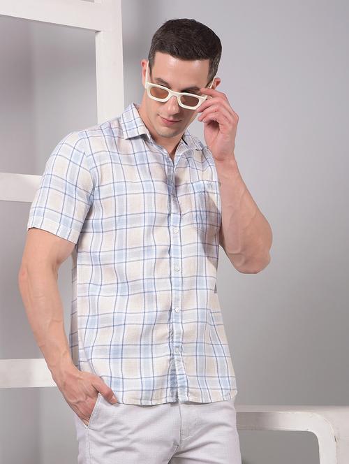 men checkered short sleeve slim fit casual shirt - 21914294 - Very Small Image - 1