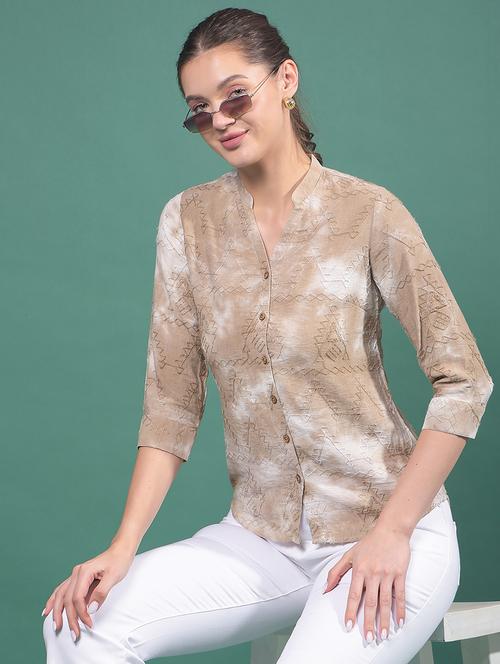 women tie & dye mandarin neck long sleeves shirt - 21916053 - Very Small Image - 1