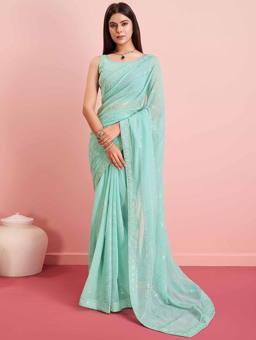 women solid with work embroidered saree with blouse - 21916178 - Very Small Image - 1