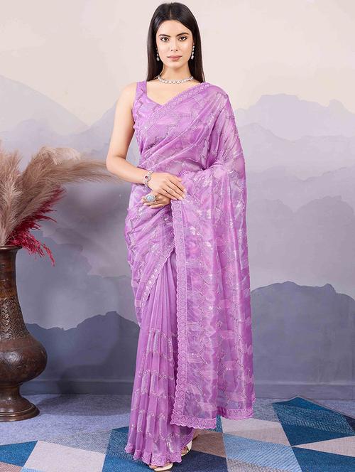 women solid with work embellished saree with blouse - 21916203 - Very Small Image - 1