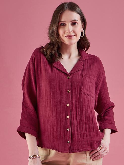 women solid cuban collared relaxed fit shirt - 21916468 - Very Small Image - 1