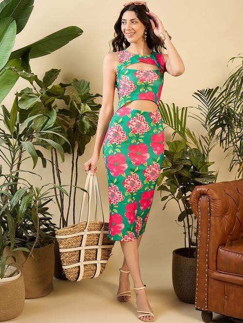 women floral printed sleeveless cut-out bodycon dress - 21917225 - Very Small Image - 1
