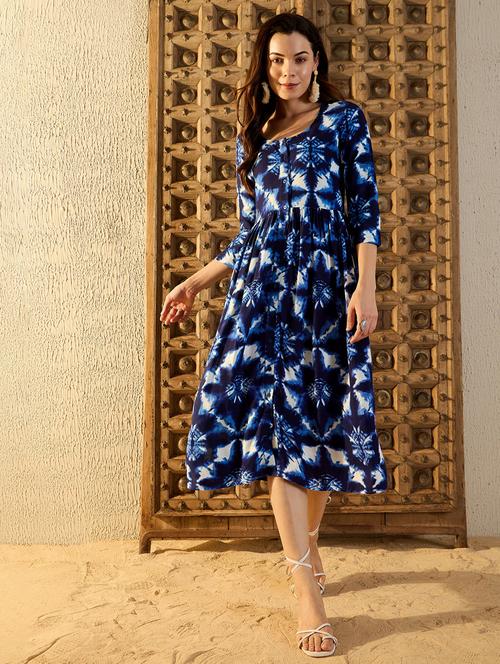 women tie & dye round neck fit & flare dress - 21917350 - Very Small Image - 1