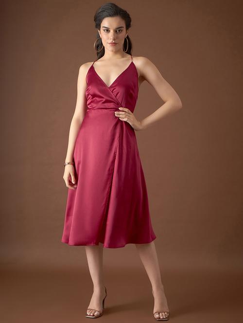 women solid shoulder strap wrap dress - 21917373 - Very Small Image - 1