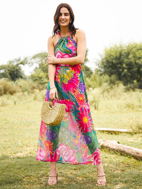 women floral printed sleeveless a-line dress - 21917386 - Very Small Image - 1