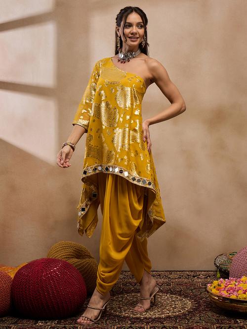 women self design single shoulder kurta salwar set - 21917525 - Very Small Image - 1