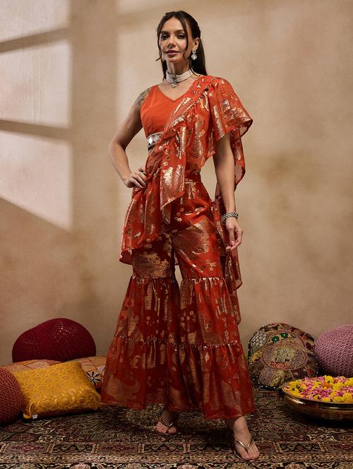 women self design v neck fusion set - 21917543 - Very Small Image - 1