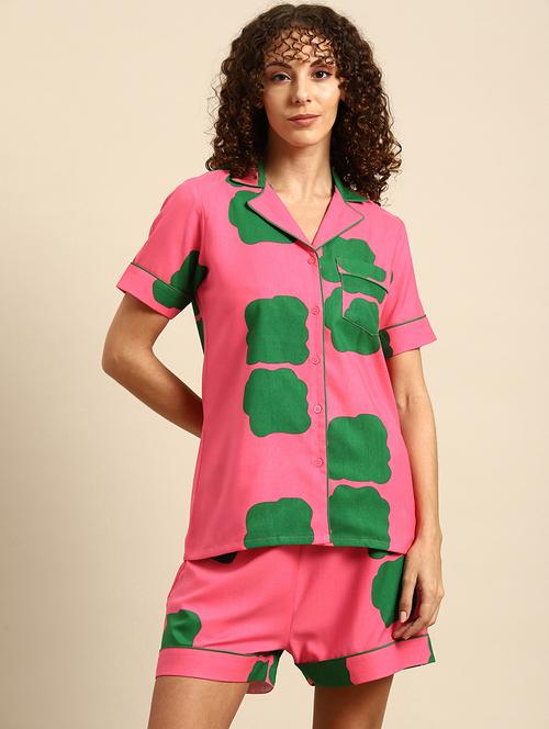 women printed nightwear shorts set - 21917810 - Very Small Image - 1