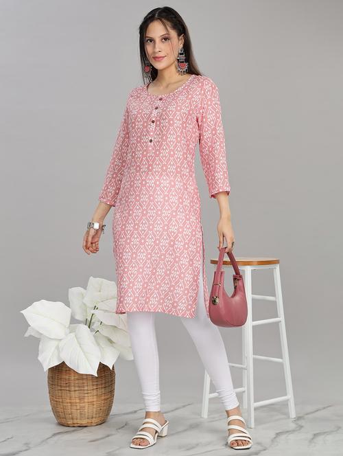 women pink three quarter sleeve straight kurta - 21917825 - Very Small Image - 1