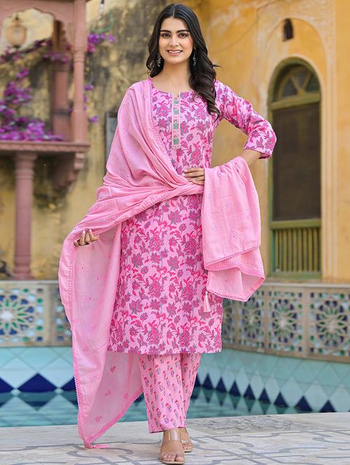 women three quarter sleeve kurta pant with dupatta set - 21919878 - Very Small Image - 1
