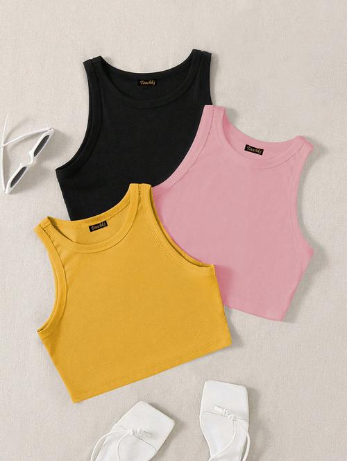 women pack of 3 solid sleeveless tank top - 21920412 - Very Small Image - 1