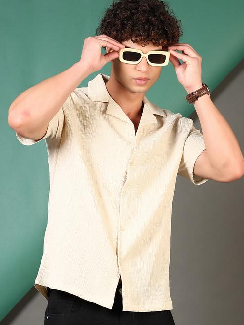 men textured cuban collared long sleeves shirt - 21922698 - Very Small Image - 1