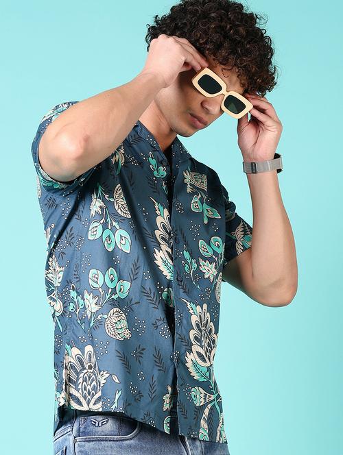 men printed cuban collared short sleeves casual shirt - 21922795 - Very Small Image - 1