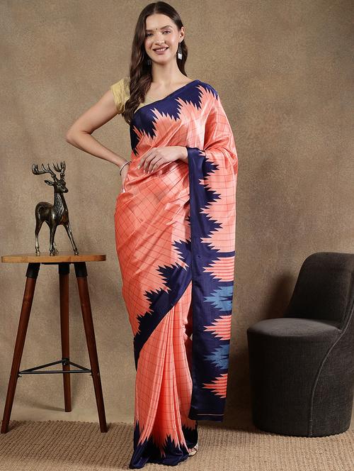 women peach printed saree with blouse - 21922929 - Very Small Image - 1