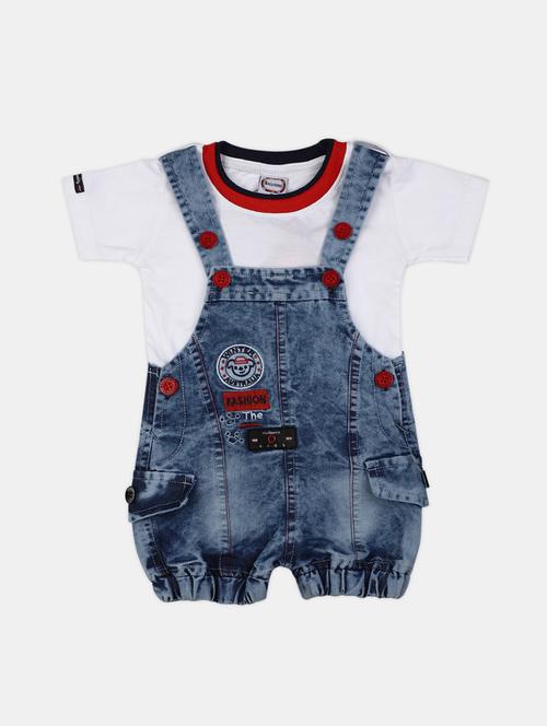 kids solid t-shirt with dungree set - 21922952 - Very Small Image - 1