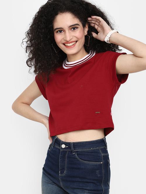 women solid short sleeves crop t-shirt - 21924488 - Very Small Image - 1
