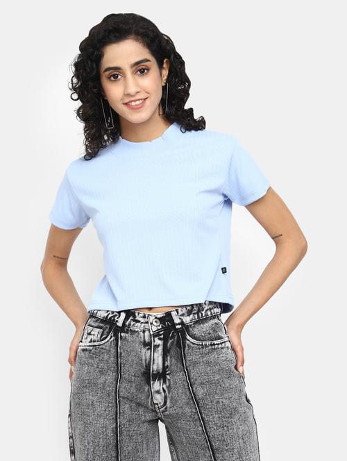 women solid short sleeves crop t-shirt - 21924497 - Very Small Image - 1