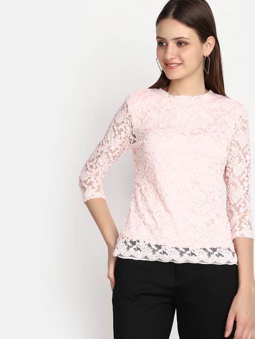 women round neck regular lace top - 21925159 - Very Small Image - 1