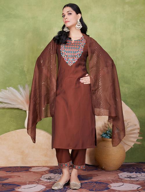 women three quarter sleeve kurta pant with dupatta set - 21925274 - Very Small Image - 1
