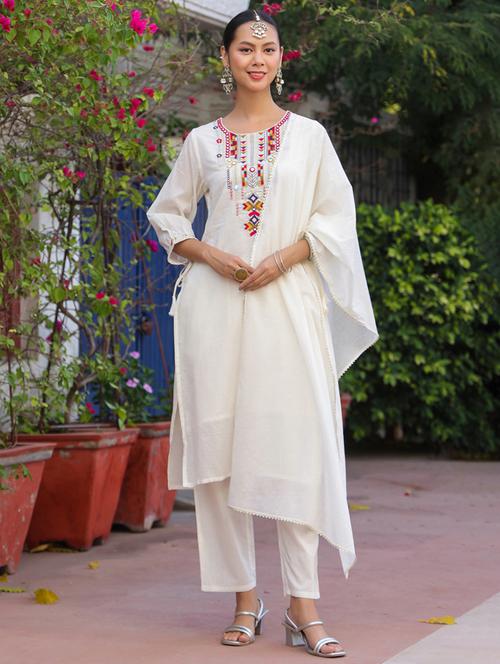 cream cotton kurta pant set - 21925629 - Very Small Image - 1