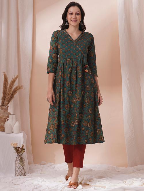 women three quarter sleeve angrakha kurta - 21925754 - Very Small Image - 1